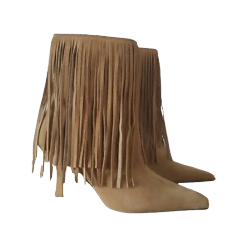 NEWPORT NEWS Suede Fringe Heel Ankle Boots